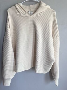 Aerie Offline Ribbed Hooded Sweatshirt Cream XXL